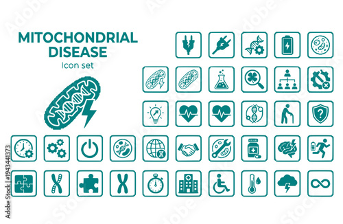 Mitochondrial Disease Icon Set Genetic Condition Cellular Energy Metabolic Disorder Rare Disease Inherited Disorder Mitochondrial Dysfunction Vector Illustration