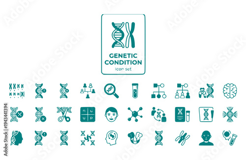 Genetic Condition Icons Set Chromosomal DNA Hereditary Disease Genetic Disorder Inherited Traits Genetic Testing Molecular Genetics Vector Illustration