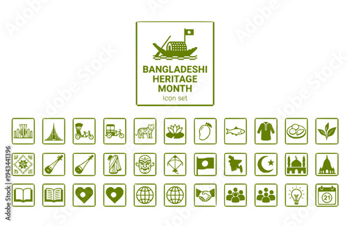 Bangladeshi Heritage Month Icon Set Cultural Celebration Bangladesh Culture Ethnic Heritage Cultural Awareness National Pride Vector Illustration