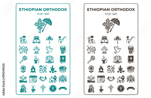 Ethiopian Orthodox Icon Set Timkat Enkutatash Celebrations Religious Celebrations Orthodox Christianity Ethiopian Traditions Holy Days Vector Illustration