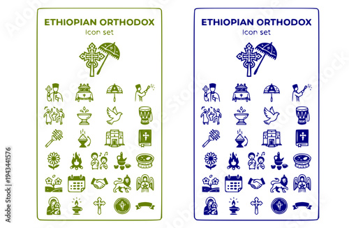 Ethiopian Orthodox Icon Set Timkat Enkutatash Celebrations Religious Celebrations Orthodox Christianity Ethiopian Traditions Holy Days Vector Illustration