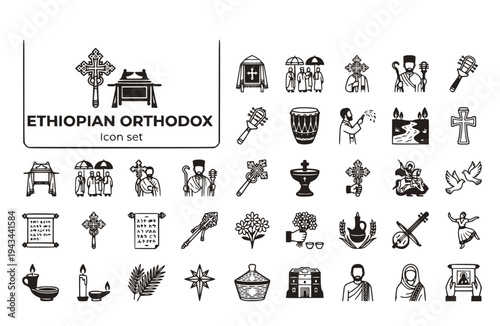 Ethiopian Orthodox Icon Set Timkat Enkutatash Celebrations Religious Celebrations Orthodox Christianity Ethiopian Traditions Holy Days Vector Illustration