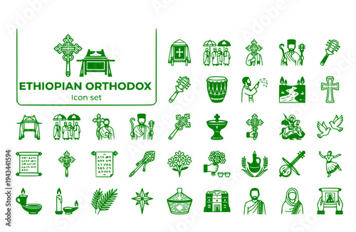 Ethiopian Orthodox Icon Set Timkat Enkutatash Celebrations Religious Celebrations Orthodox Christianity Ethiopian Traditions Holy Days Vector Illustration