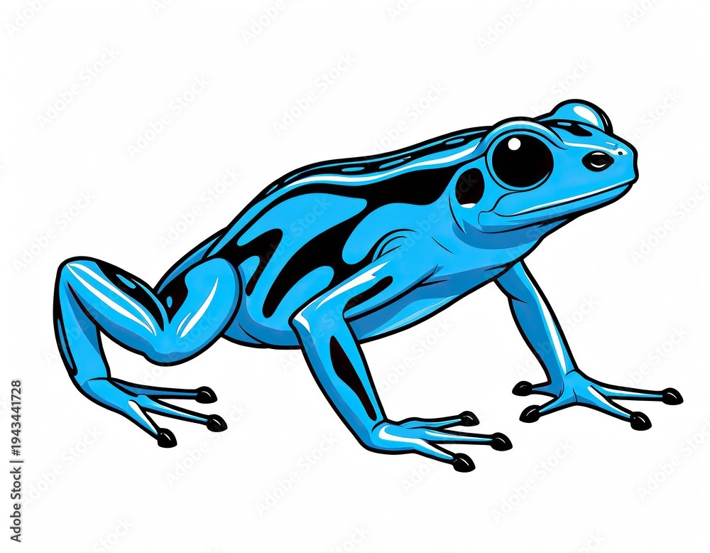 Fototapeta premium A blue and black frog sitting on a white surface