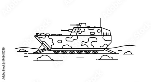 Armored Personnel Carrier (APC) with Camouflage, Military Vehicle Outline
