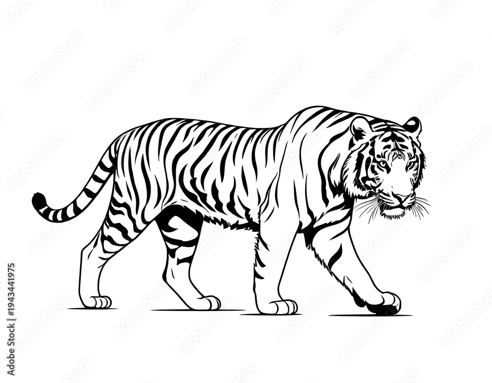 Obraz premium A tiger walks across a white background