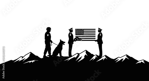 Military Funeral Honor Guard with K9 Unit and Folded Flag on Mountain Peak