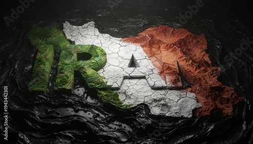 Iran Map with Textured Earth and Colors in Oil