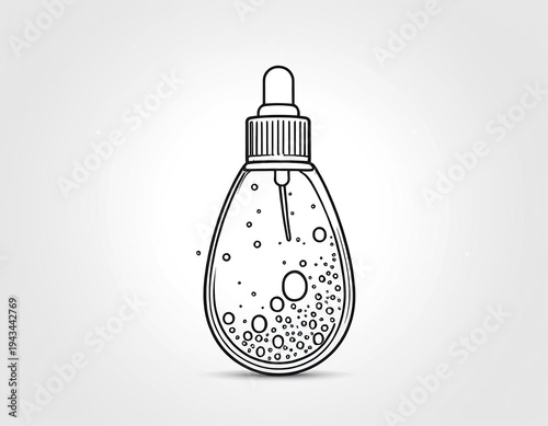 A clear glass bottle filled with fizzy liquid and topped with foam, set against a clean white background