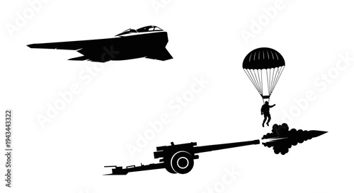 Military Paratrooper Jumps from Jet Plane as Cannon Fires