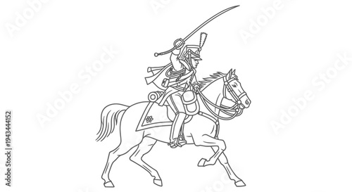 Equestrian Soldier with Sword, Military Cavalry, Historical Illustration