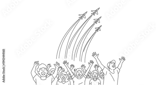 Excited Crowd Cheers as Fighter Jets Perform Aerobatic Display