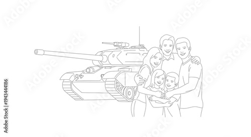 Family Protection: Military Tank and Loving Family Portrait
