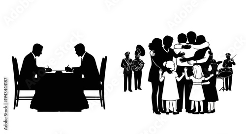 Family Reunion and Business Meeting Silhouettes