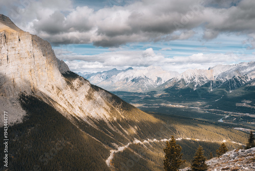 Obraz na plátně Ha Ling Peak Hiking Trail Overlooking Bow Valley in Canmore Alberta Canadian Roc