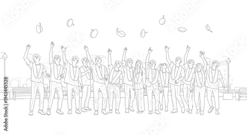 Graduation Celebration: Students Tossing Caps in the Air, Joyful Outdoor Scene