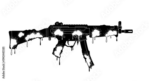 Graffiti Spray Painted Submachine Gun Silhouette, Urban Art Style