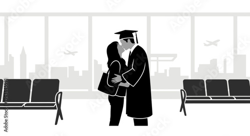 Graduation Farewell Kiss at Airport Departure Lounge