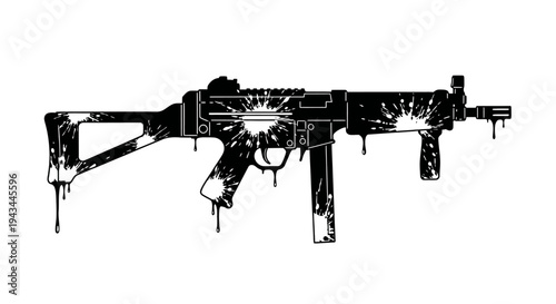 Graffiti Style Submachine Gun Silhouette with Dripping Paint Effect