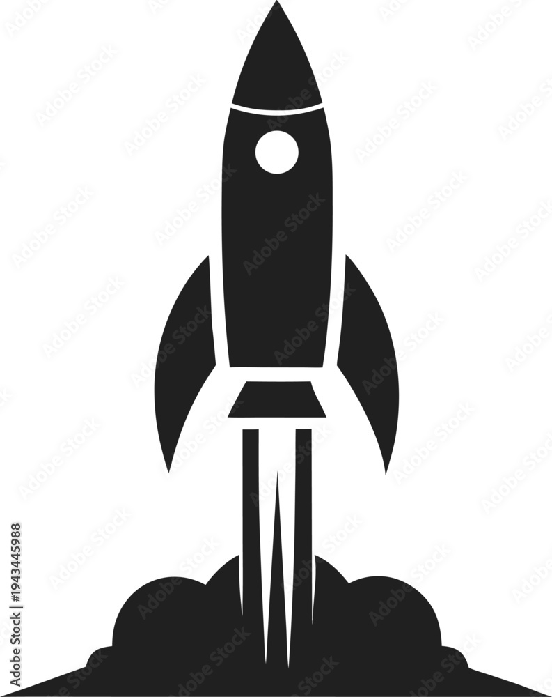 Fototapeta premium Rocket launch silhouette icon vector on white background 
