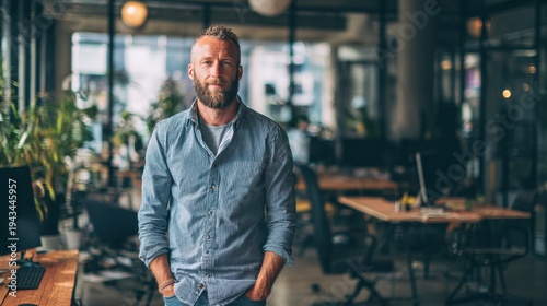 Wallpaper Mural startup founder casual business look on a business office background with natural light Torontodigital.ca
