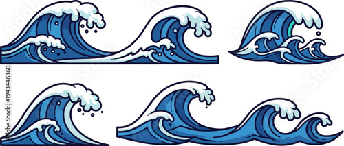 Collection of Cartoon Ocean Wave Illustrations.