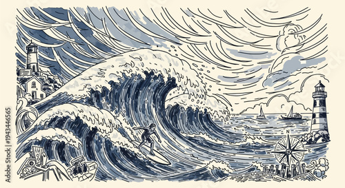 Large Ocean Wave Crashing Against Coast.