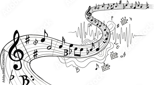 Music Notes and Treble Clef Illustration.