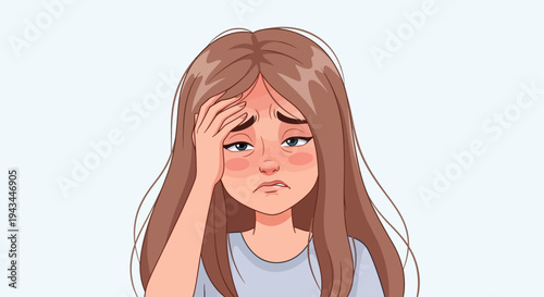 Woman with headache and sad expression.