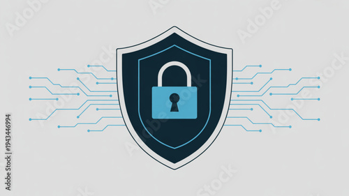 Dynamic Shield Lock Graphic Illustrates Cyber Security Protection in a Modern Illustration