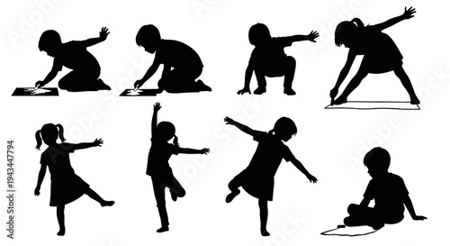 Children Silhouettes: Diverse Activities and Poses Collection
