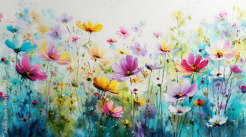 Elegant wedding invitation card background . Minimal hand painted watercolor Cosmos flowers texture template background. Design for wedding, vip cover, poster, moderncard. Valentine's Day