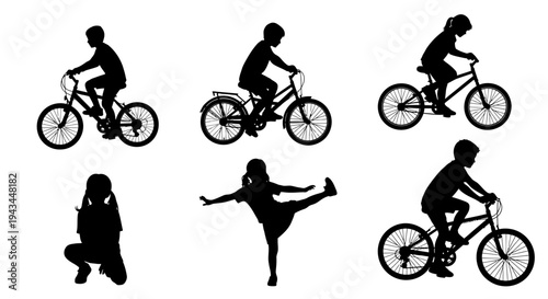 Children Silhouettes: Biking, Yoga, and Active Play