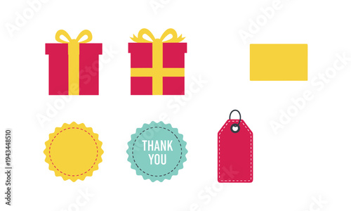Colorful gift boxes tags and decorative elements in a flat design