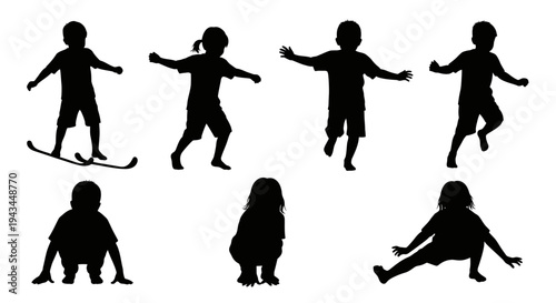 Children Silhouettes: Diverse Actions and Poses of Kids in Motion