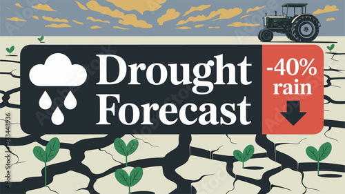 Drought forecast climate infographic for agriculture. Climate infographic illustrating drought forecast affecting farming.