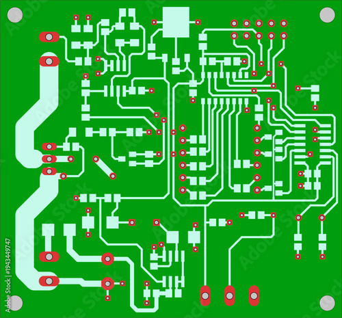 Tracing conductors of printed circuit board
of electronic device. Vector engineering 
drawing of pcb design. Electric background.
Computer technic educational project.
