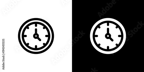 Analog Clock Time icon concept with flat Black White Background. Vector illustration.