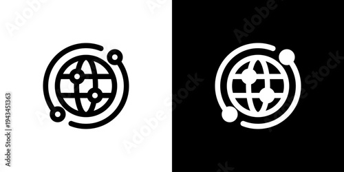 Global Network Connection icon concept with flat Black White Background. Vector illustration.