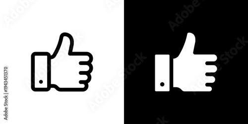 Social Like Thumbs Up icon concept with flat Black White Background. Vector illustration.
