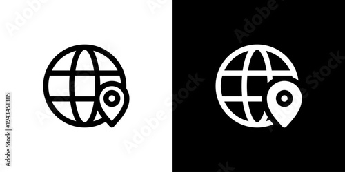 Global Location Map icon concept with flat Black White Background. Vector illustration.