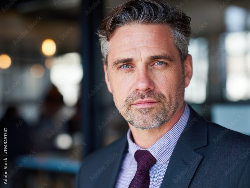 Fototapeta premium male executive serious leadership portrait on a business office background with natural light