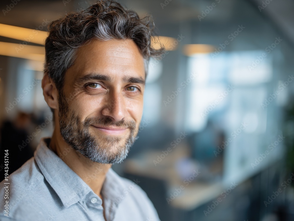 Fototapeta premium professional portrait with slight smile on a business office background with natural light