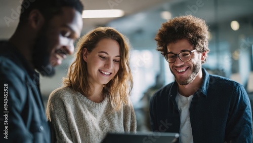 Smiling colleagues working together at the office