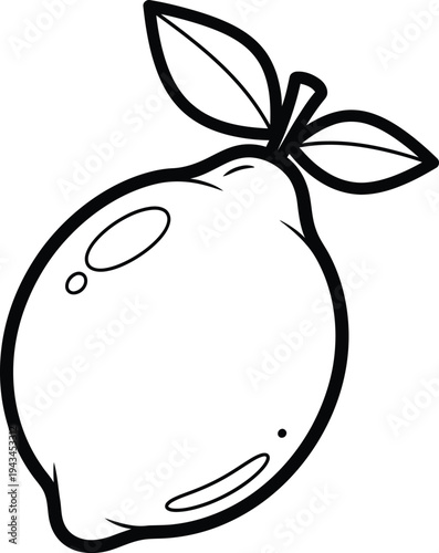A simple line drawing of a lemon with leaves