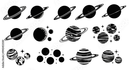 Collection of Stylized Planets and Celestial Bodies Icons