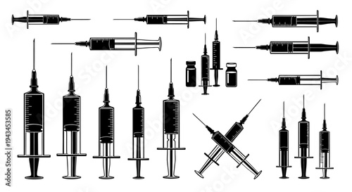Collection of Syringes and Vials: Medical Equipment and Healthcare Concept