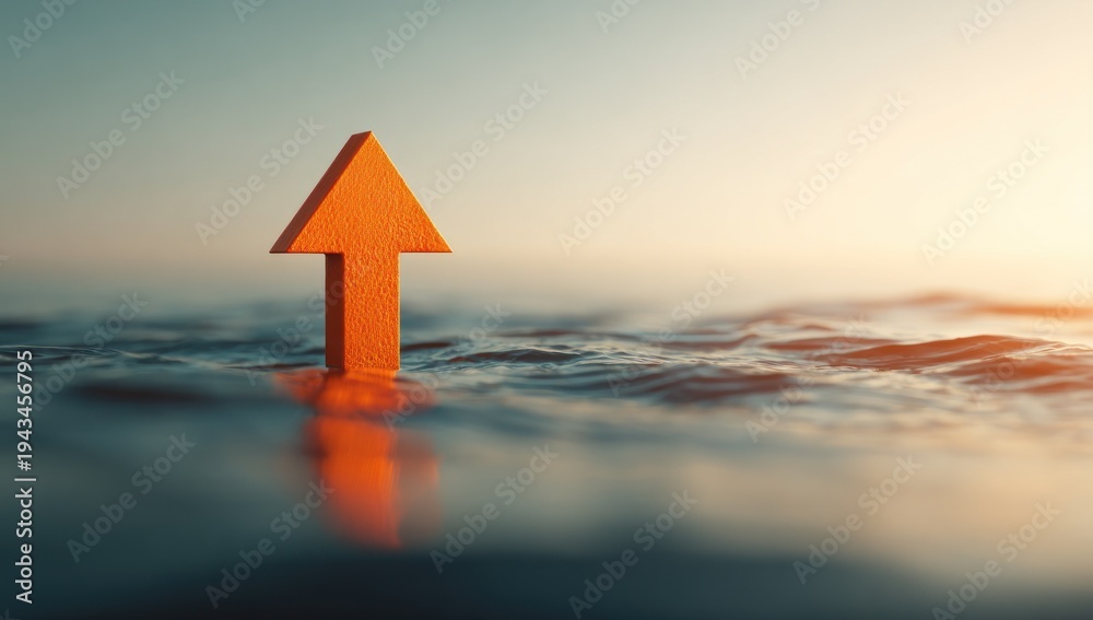 Fototapeta premium Orange Arrow Rising Above Water Surface.