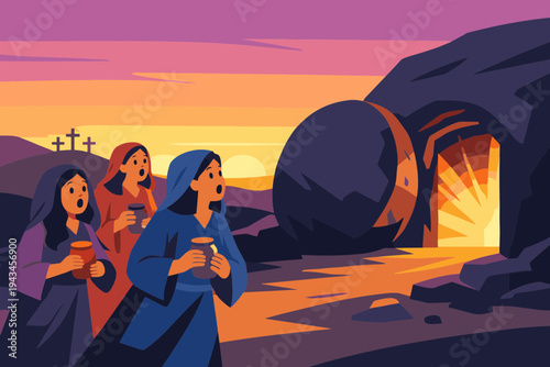 Tomb Interior with Myrrh-Bearing Women Approaching at Dawn