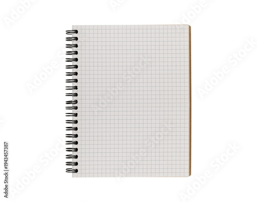 Open spiral notepad with clean white pages and kraft cover isolated on background. Ideal mockup for school supplies, office stationery, or planner design concepts.